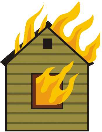 cartoon house burning