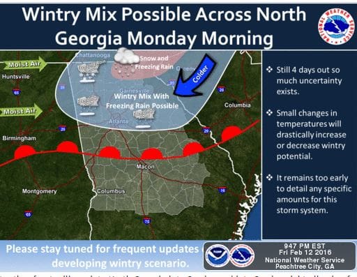Wintry Mix Across Northeast Georgia Monday