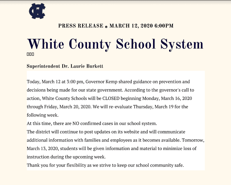 White County Schools Closed Next Week - WRWH